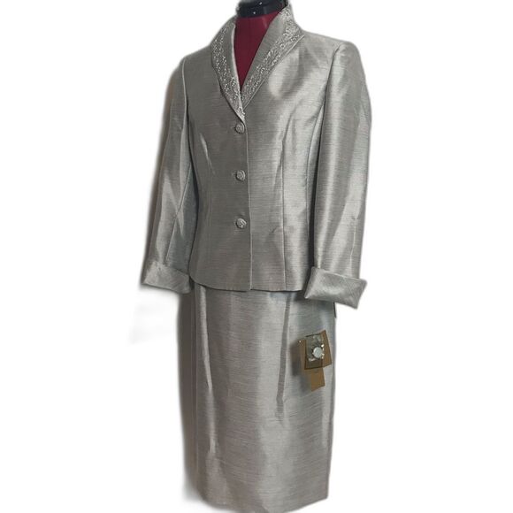 Kasper Skirt Suit Women's Size 6 Silver Metallic 2-Piece Set Skirt & Blazer NWT - Picture 15 of 15